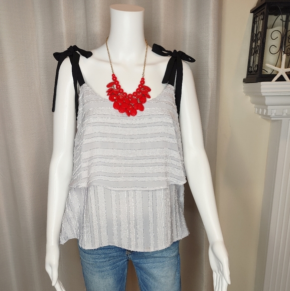 ELODIE RIBBON TIE LAYERED CAMI, BLUE NWT L - Picture 3 of 9